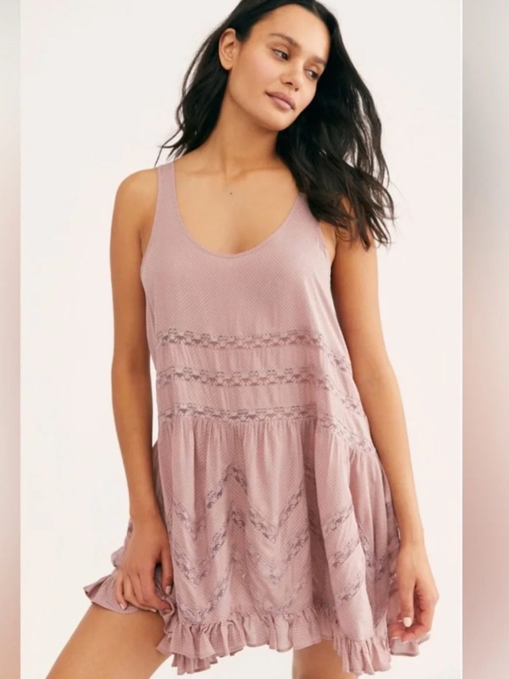 Free People Voile and Lace Trim Swing Tank‎ Slip Dress